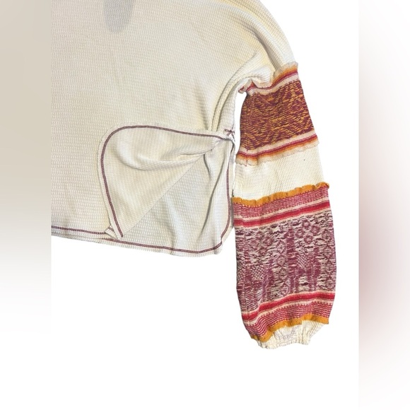 Free People Boho Waffle Knit Bishop Sleeved Keyhole Turtleneck Top Medium - Picture 3 of 6